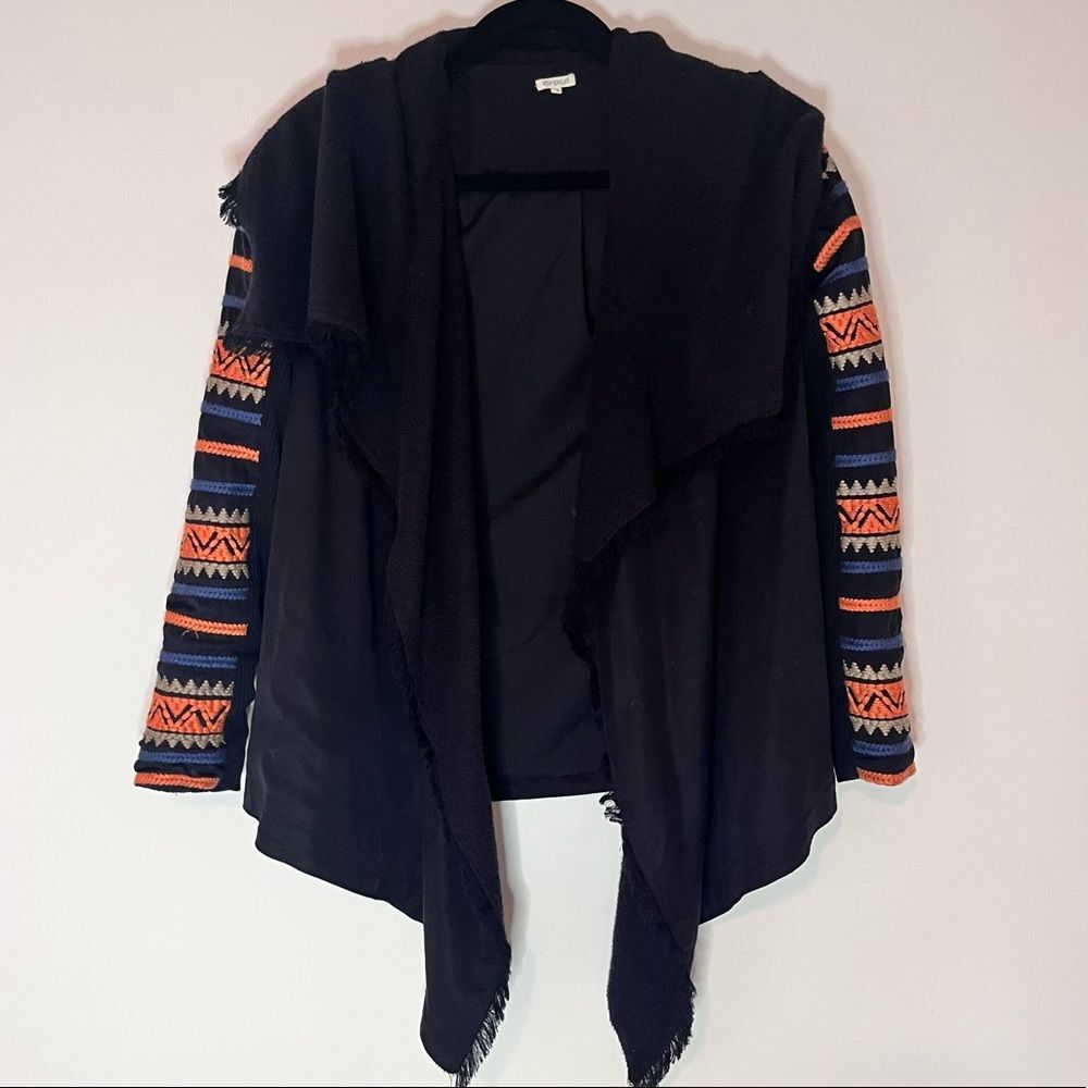 Rip Curl Black Waterfall Jacket With Peach Blue And Tan Embroidered Arms Size XS
